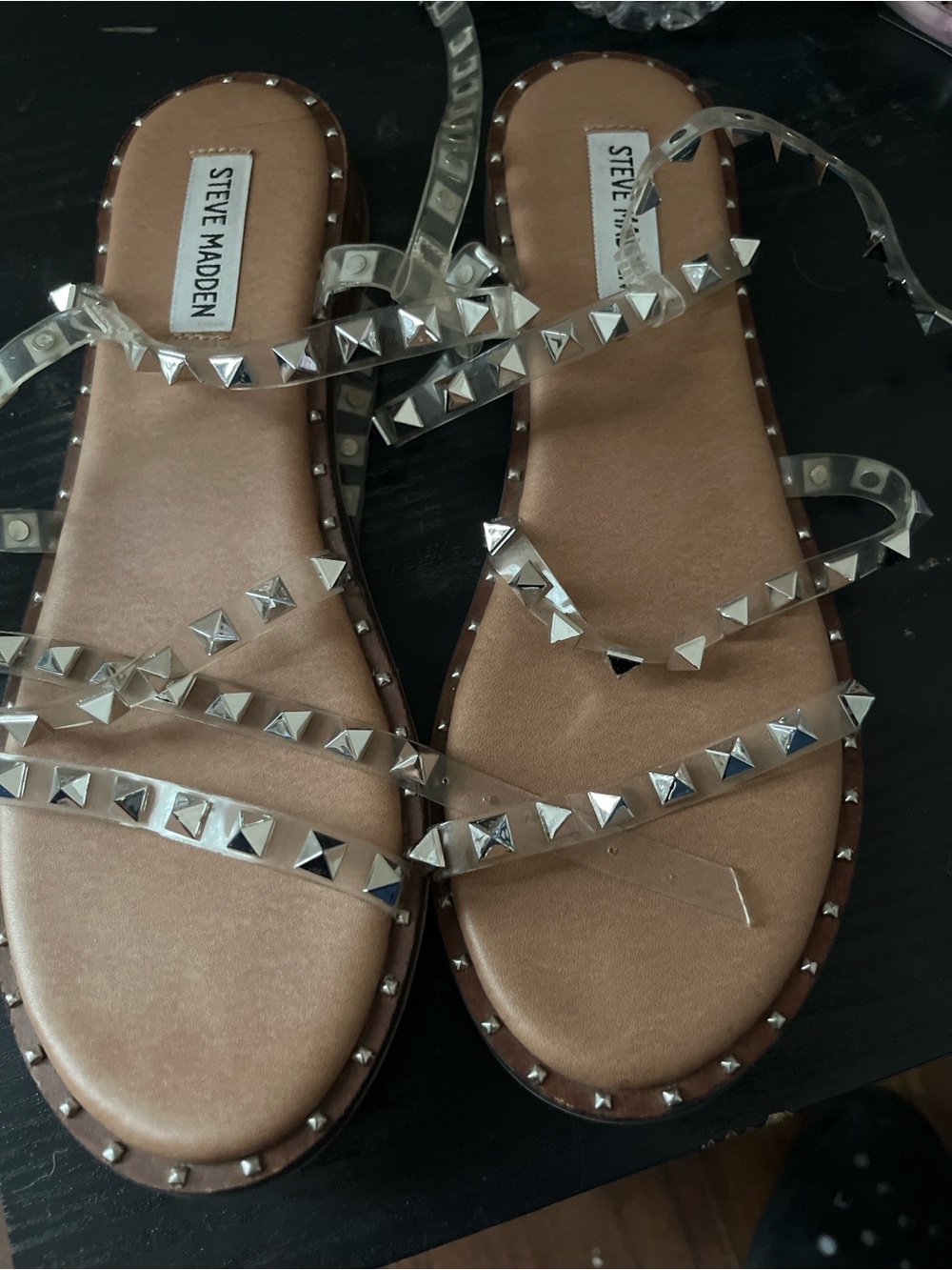Steve Madden Clear Studded Wrap Sandals - Tan/Brown Footbed